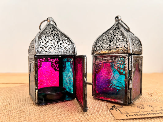 Handmade Fair Trade Ethically Sourced Recycled Boho Hippie Mini Cute Lantern Silver Pink Blue 