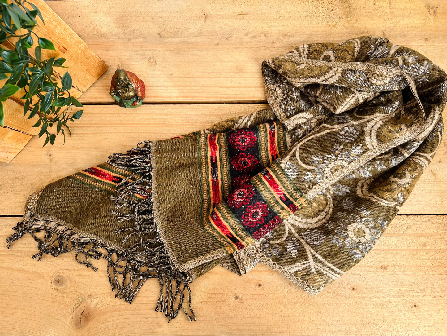 Handmade fair trade bohemian throw blanket dark green 