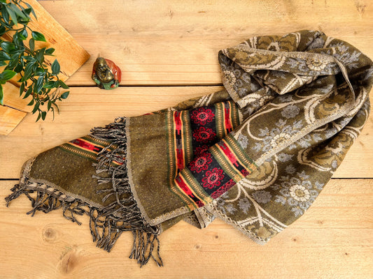 Handmade fair trade bohemian throw blanket dark green 