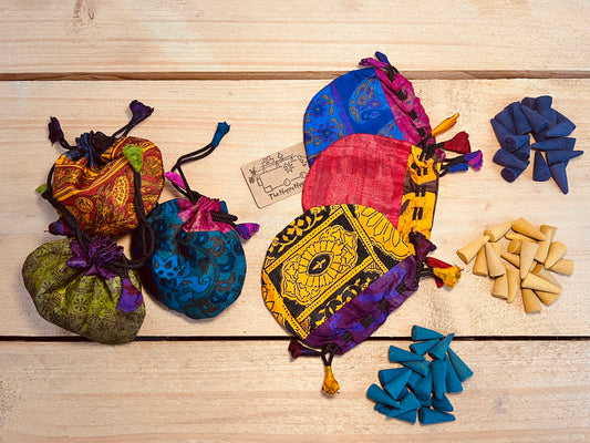 Incense Cones in Recycled Sari Fabric Bag
