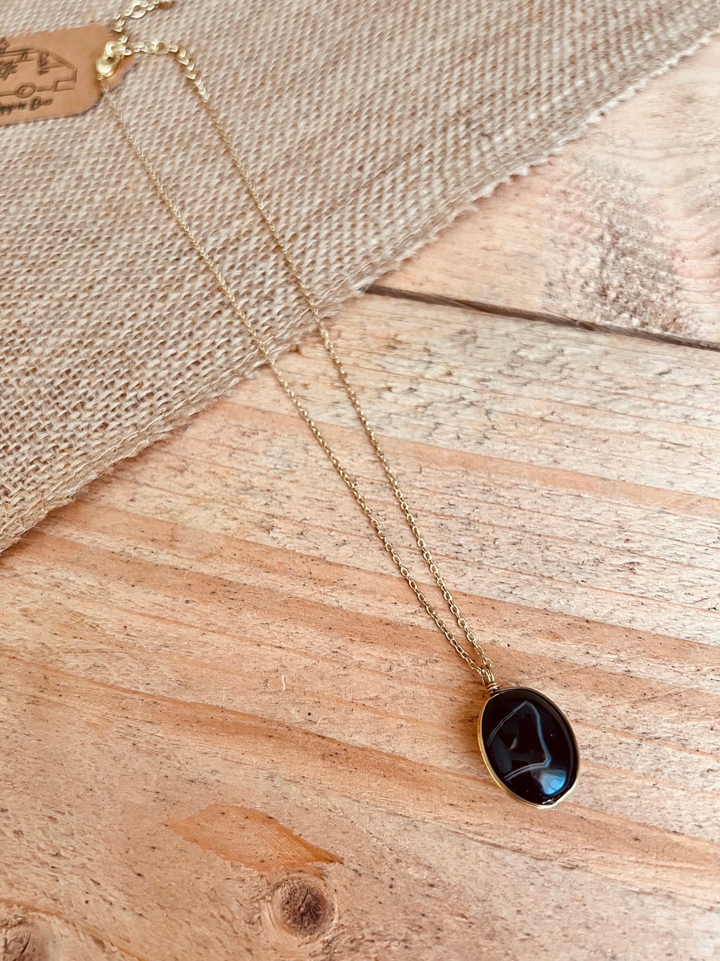 Gem stone pendant necklace handmade fair trade ethical jewellery onyx ethically sourced polished stone necklace