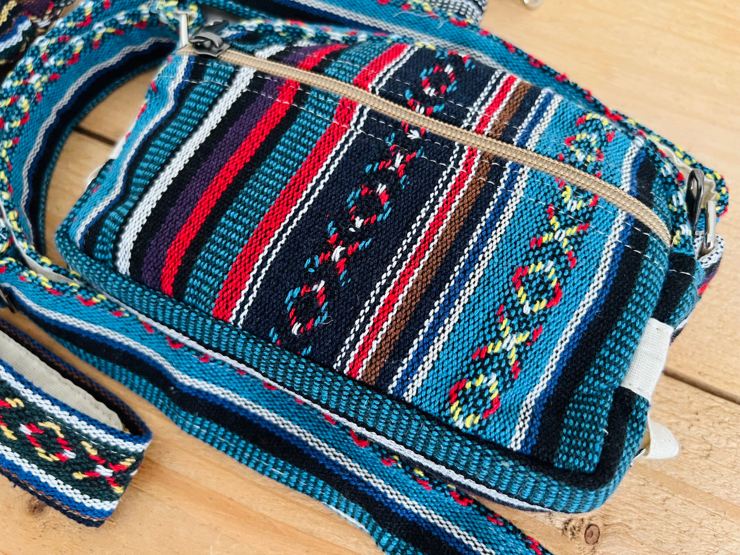 Handmade Fair Trade Ethical Bohemian Stripped Hippie Shoulder Bag Blue