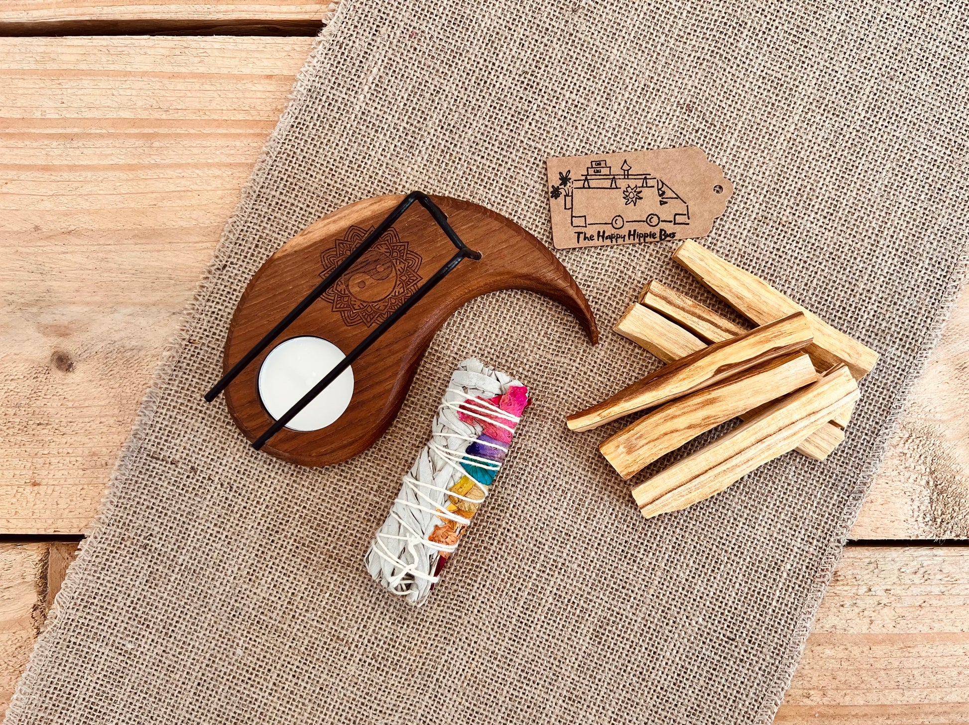 Hand carved mango wood palo santo heater smudge stick holder burner ethically sourced sustainable hippie boho decor 