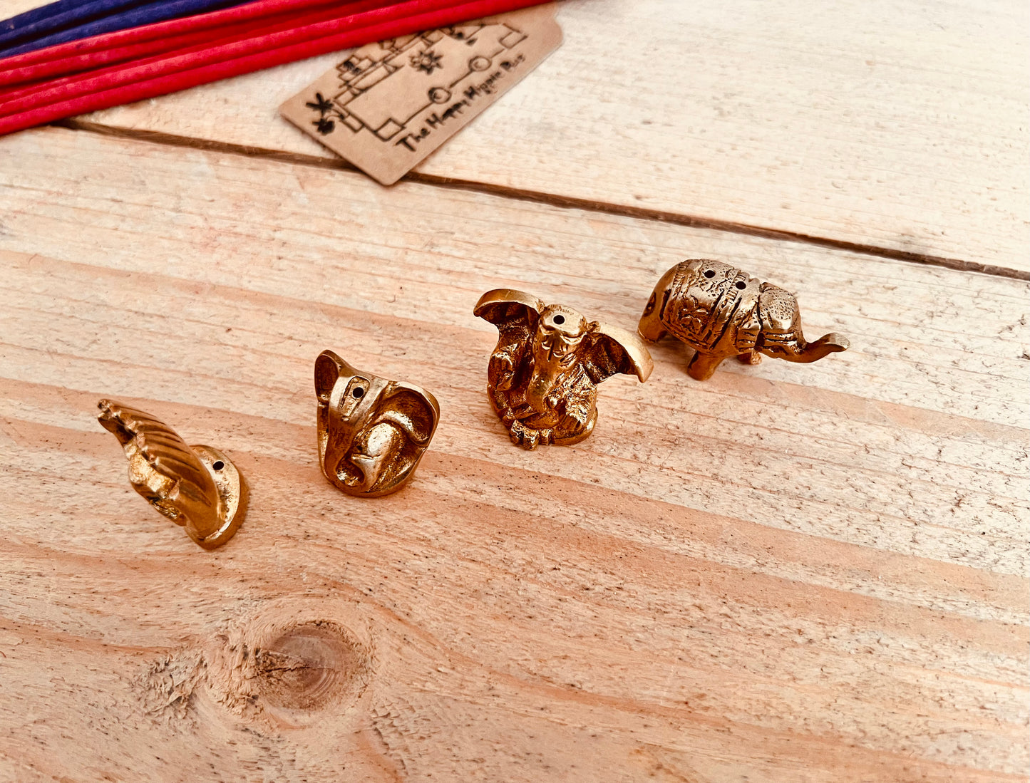 Mini Brass Elephant & Ganesha Incense Stick Holders