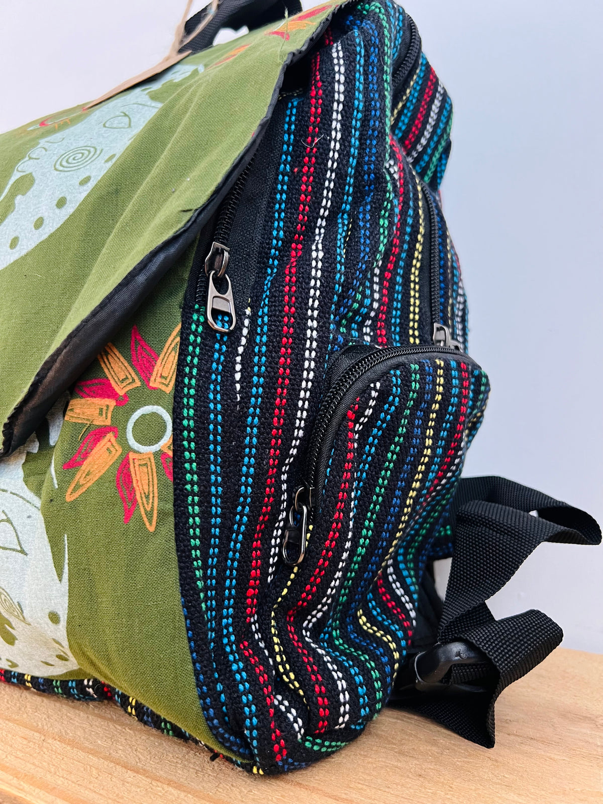 Crescent Moon Hand Printed Backpack Midnight Blue & Earth Green