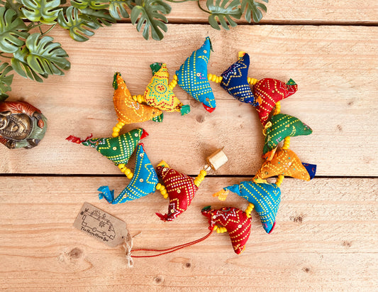 Hanging Fabric Tota Bird Bells - Traditional Indian Decoration