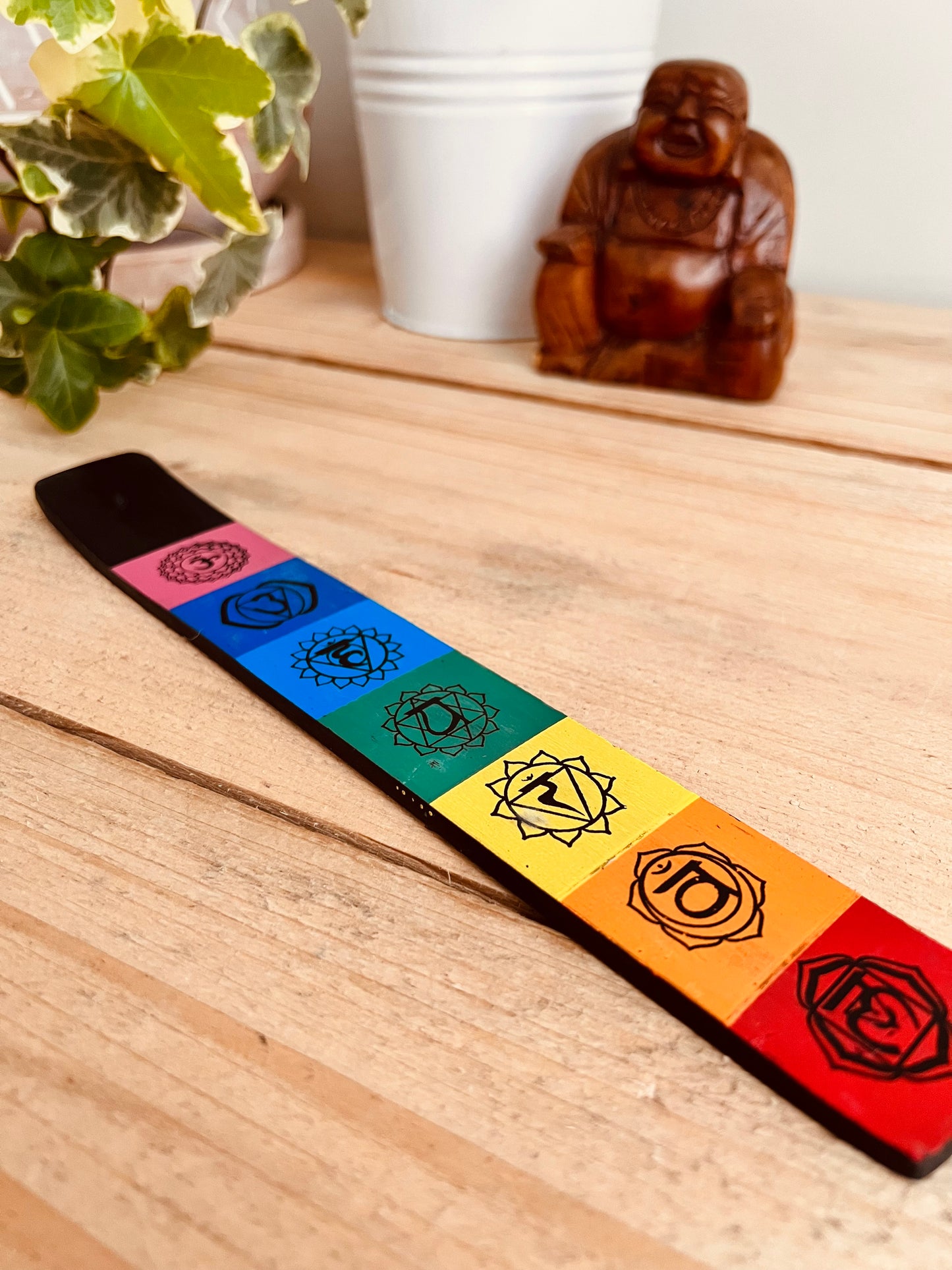 Handmade Fair Trade Chakra Design Rainbow Colours Incense Holder Ash Catcher Mango Wood Meditation Yoga