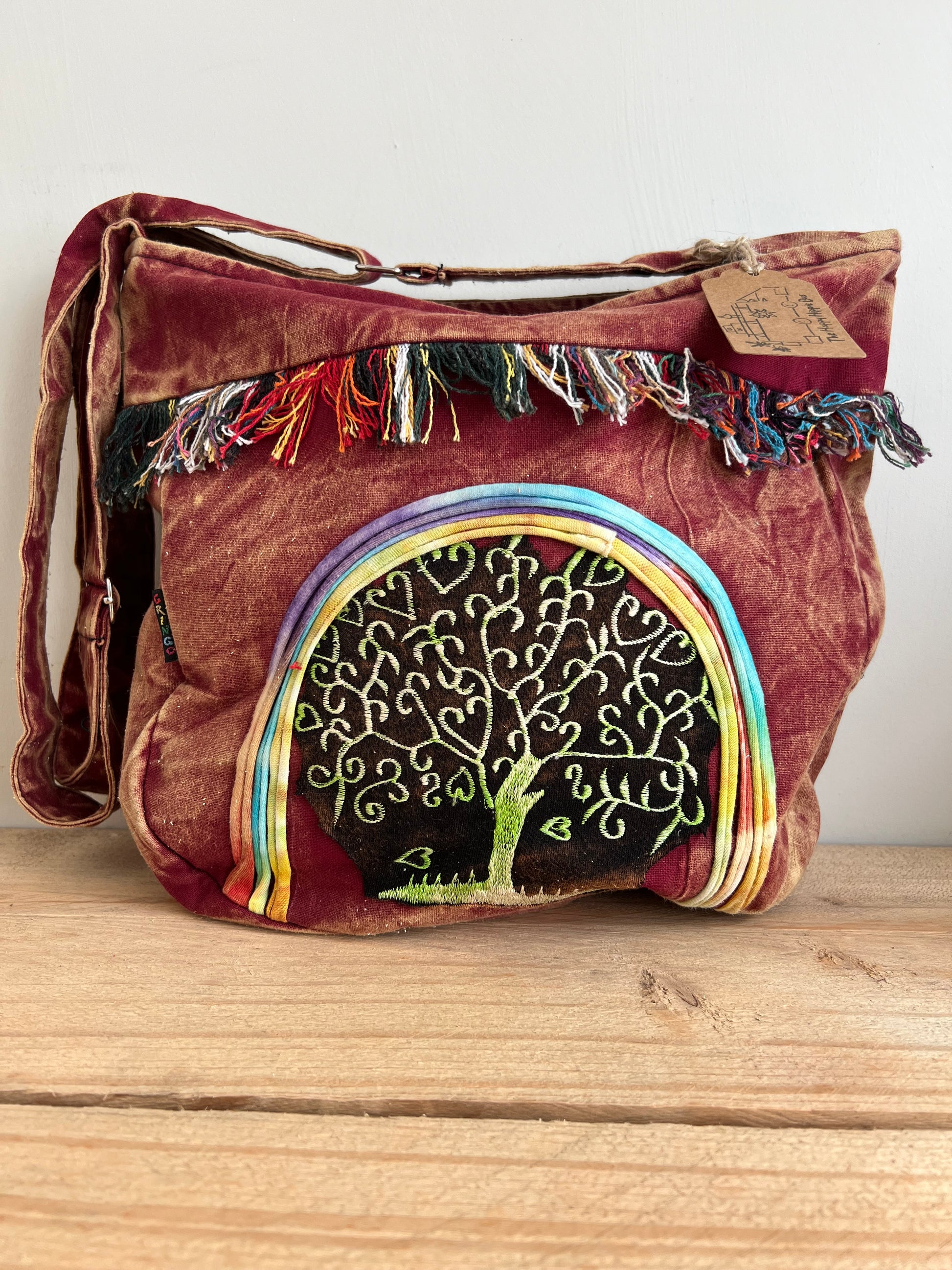 Handmade Fair Trade Stone Washed Hippie Bohemian Tree Of LIfe Shoulder Bag IN Black, Blue, Pink, Purple, Violet & Green