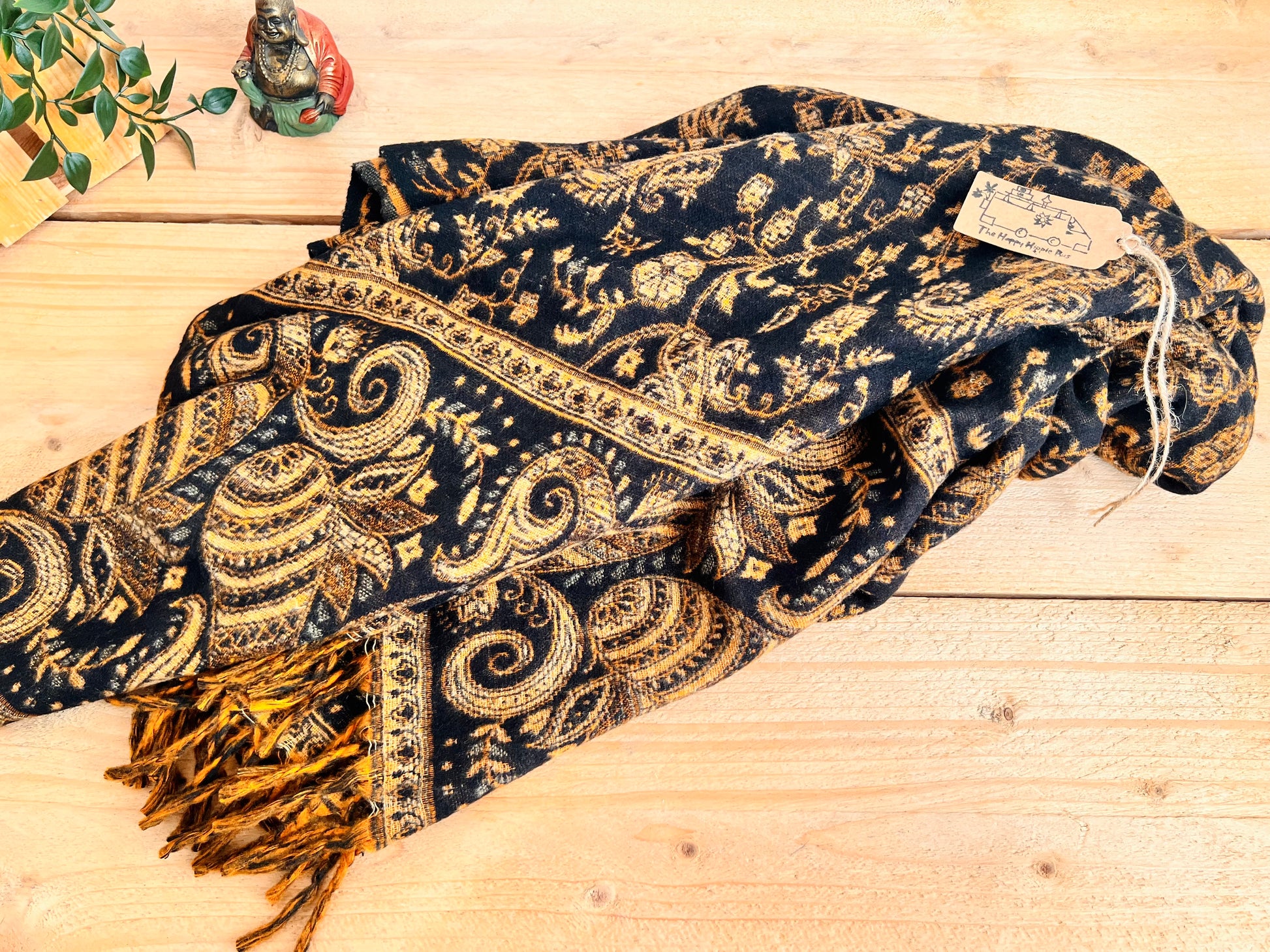 Fair Trade Bohemian Vintage Black Blanket Scarf Throw