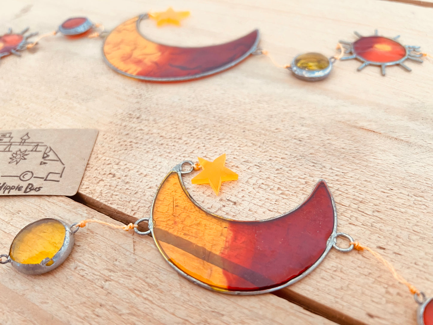 Handmade Celestial Resin Suncatcher - Sunset Orange Stained Glass Effect