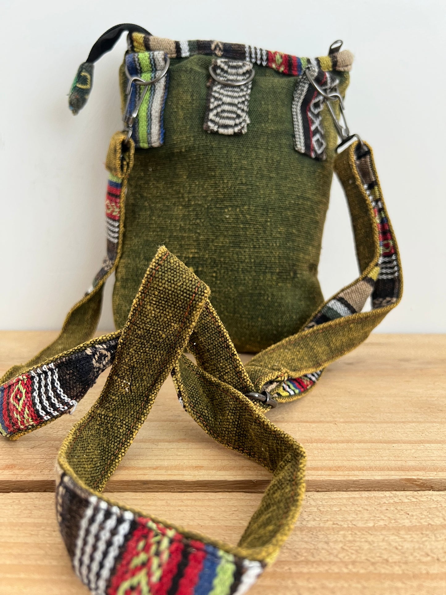 Handmade Fair Trade Ethically Sourced Bohemian Shoulder Passport Bag Green Blue Black 