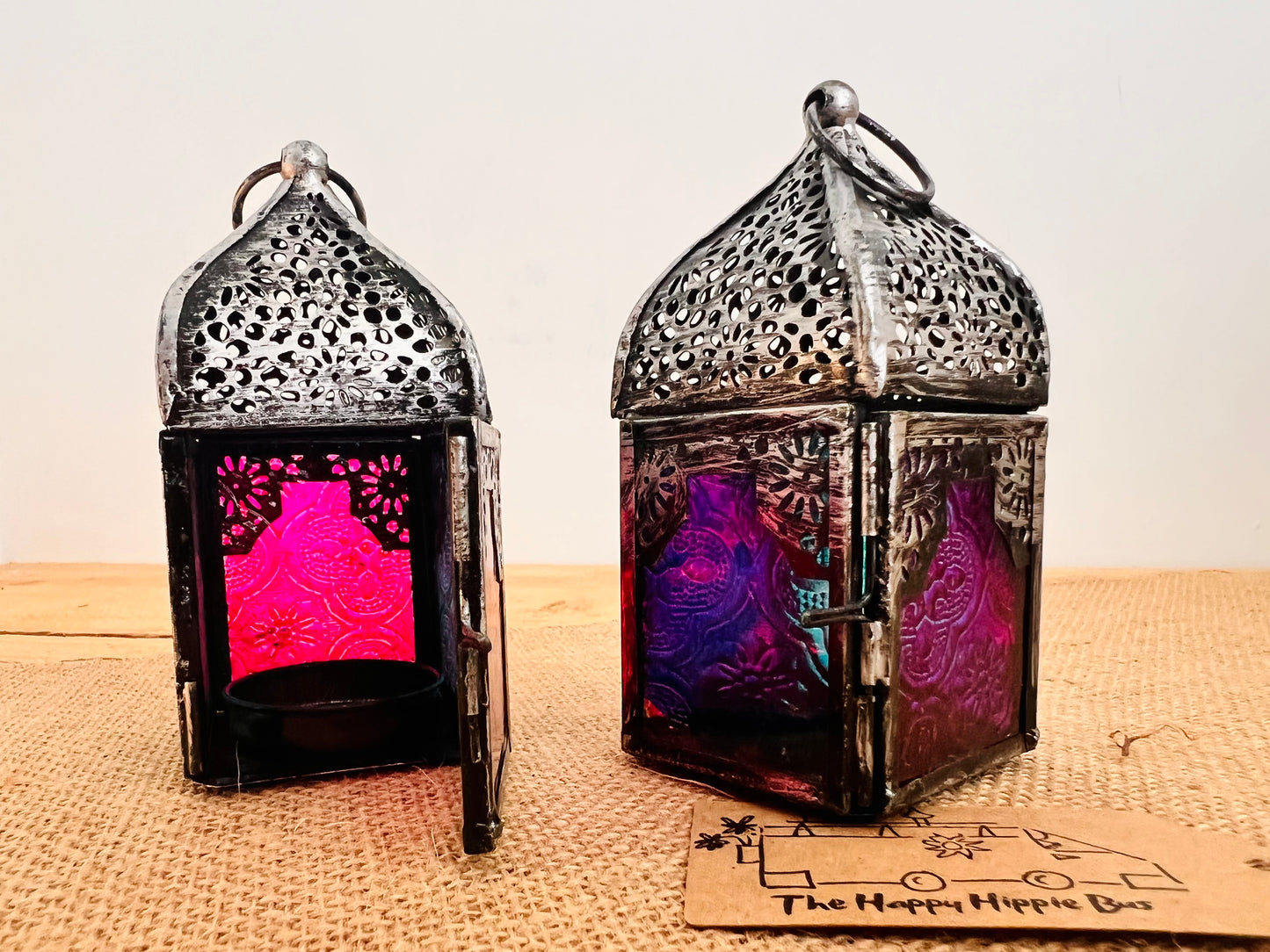 Handmade Fair Trade Ethically Sourced Recycled Boho Hippie Mini Cute Lantern Silver Pink Blue 