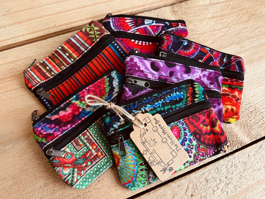 Handmade Fair Trade Ethically Sourced Bohemian Print Coin Purse Wallet Money Bag Hippie Rainbow