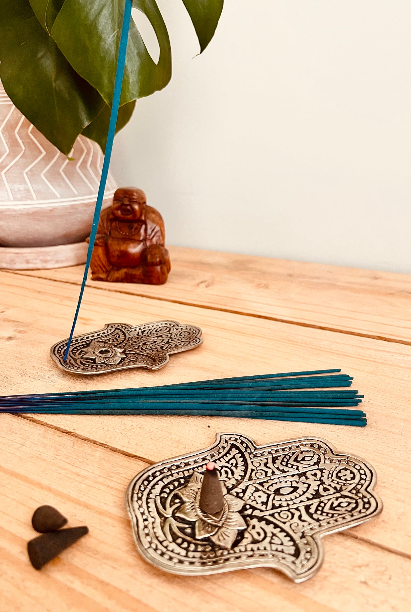 Fair trade metal incense stick holder burner