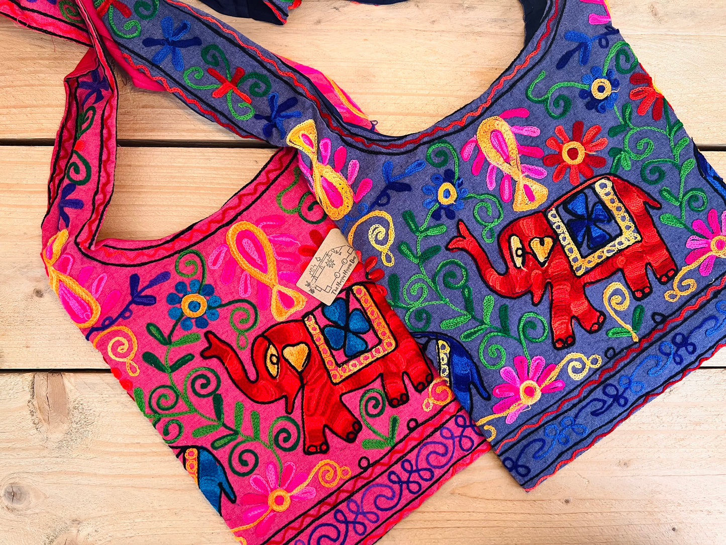 Hand Embroidered Elephant Shoulder Bag Pink & Purple