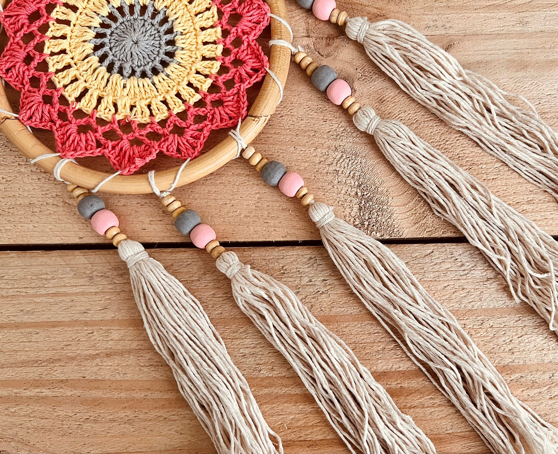 Handmade fair trade ethically sourced vegan crochet tassel bamboo dream catcher Dreamcatcher 