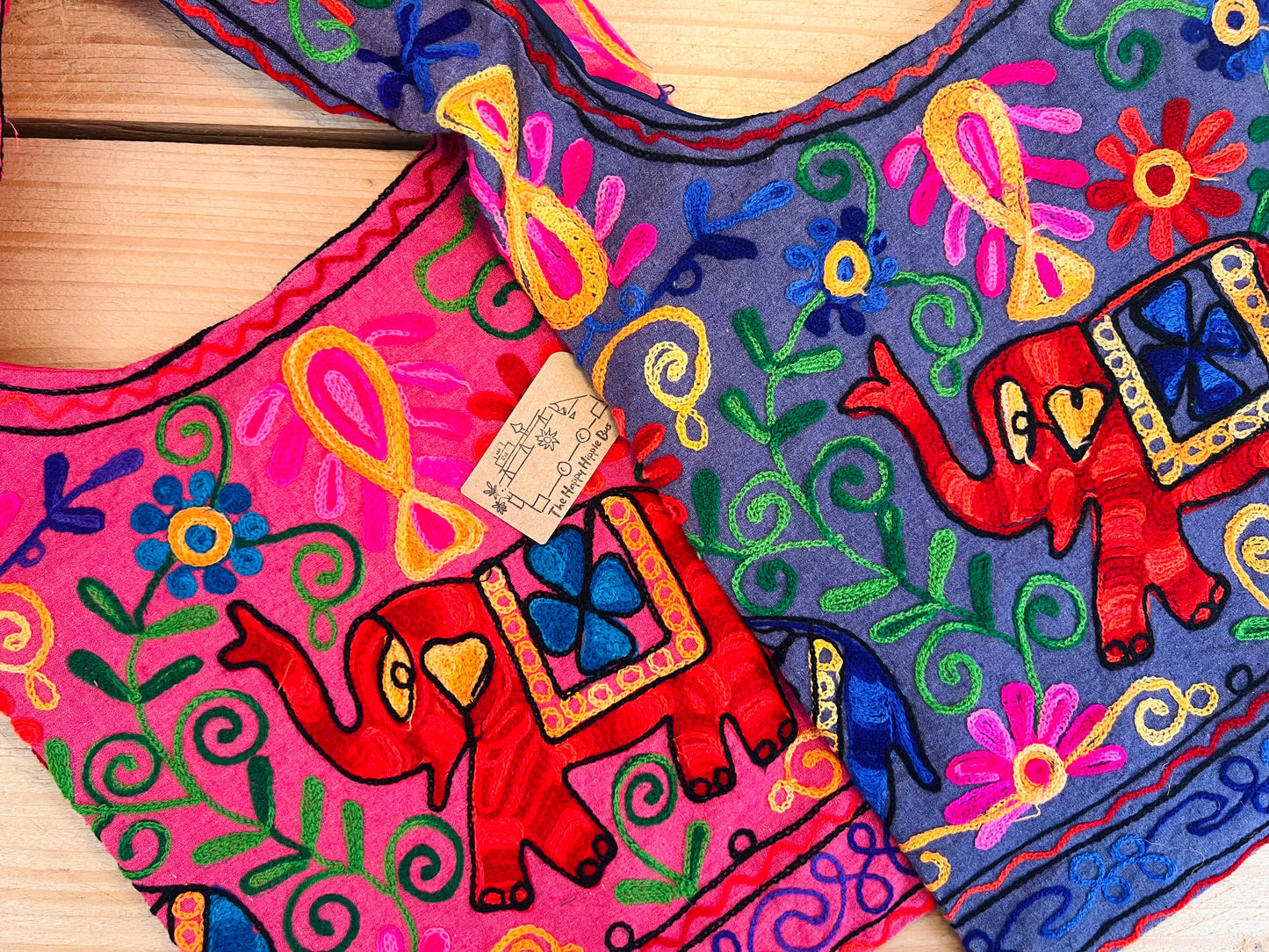 Hand Embroidered Elephant Shoulder Bag Pink & Purple