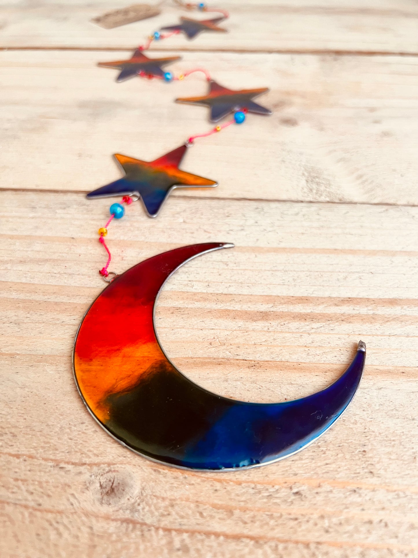 Handmade Fair Trade Crescent Moon & Star Rainbow Sun Catcher Window Decoration Hippie Bohemian Decor 