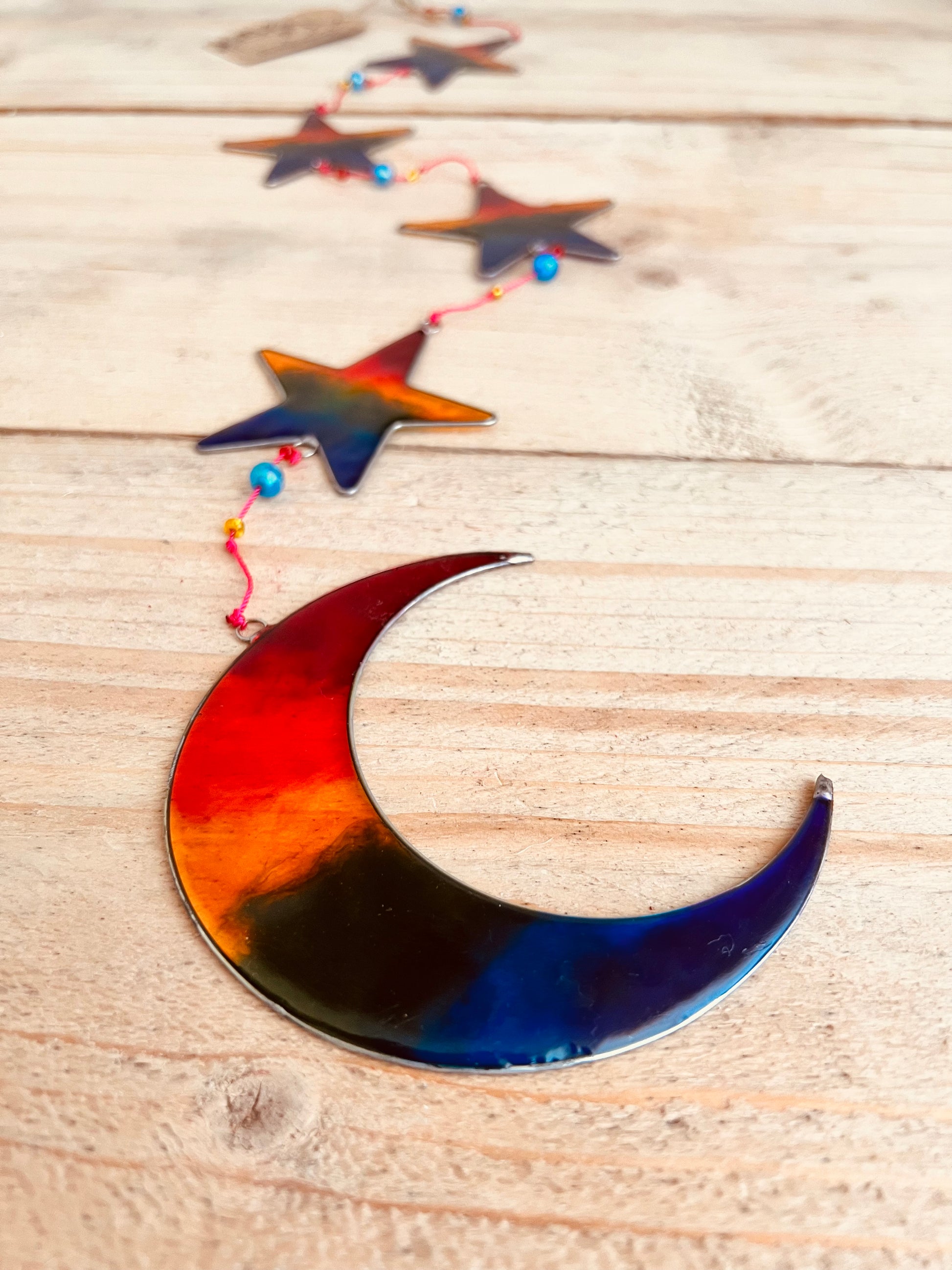 Handmade Fair Trade Crescent Moon & Star Rainbow Sun Catcher Window Decoration Hippie Bohemian Decor 