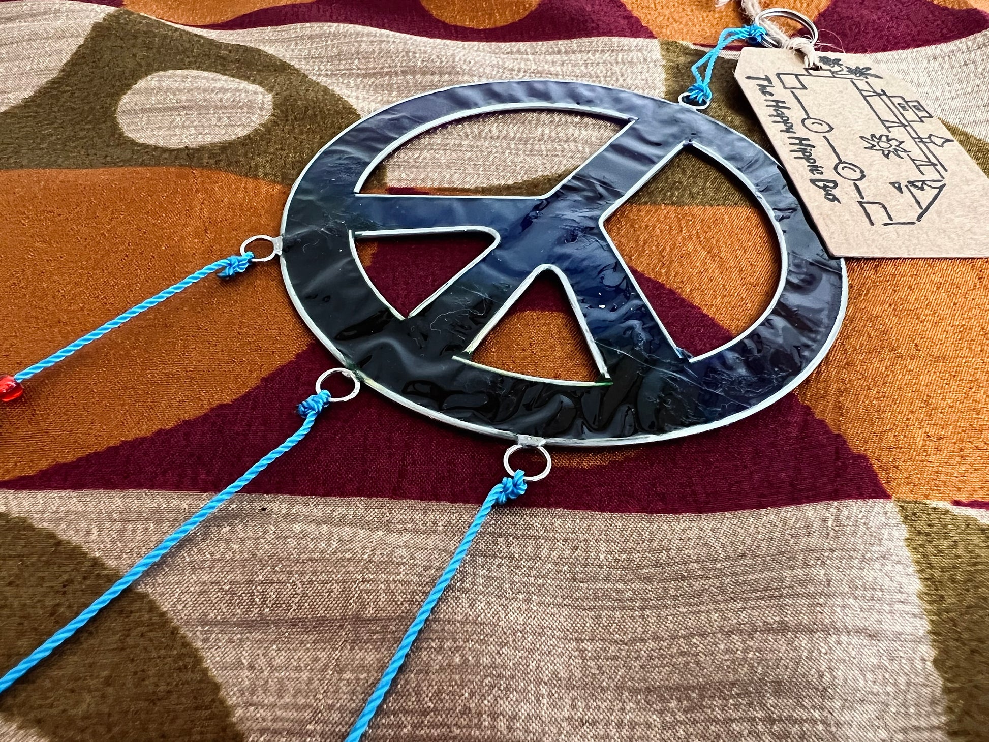 Handmade Fairtrade Hippie Bohemian Sun Catcher Window Decoration Navy Green Resin Peace Sign 