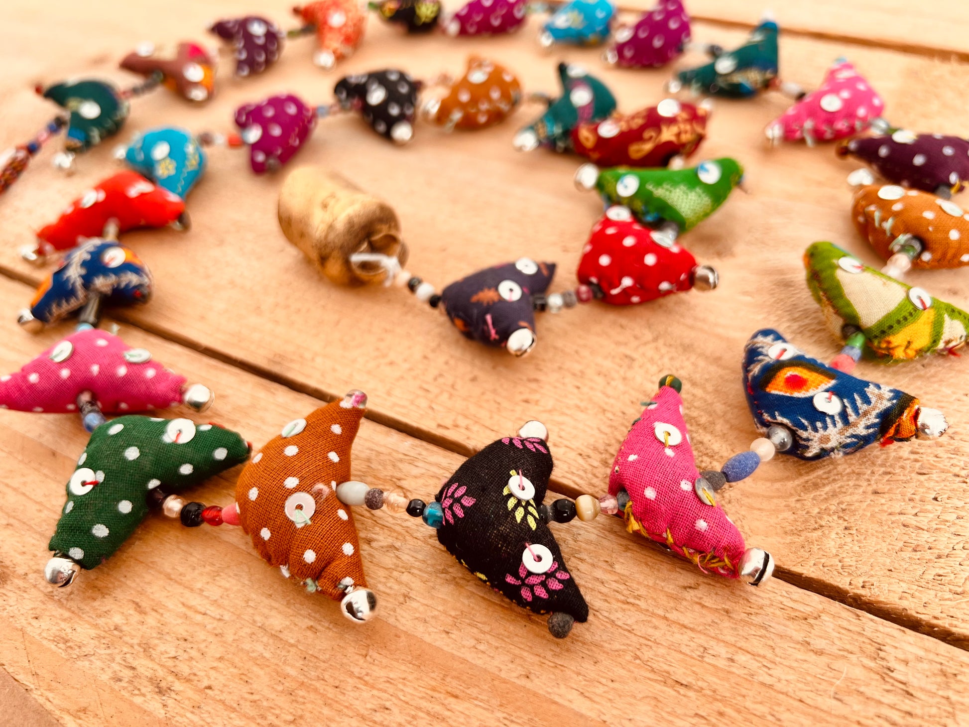 Handmade Fair Trade Ethically Sourced Bohemian Hippie Recycled Fabric mini toys Bird Bells Traditional Tota Indian bell home doorway Window Decor long size & multicoloured 