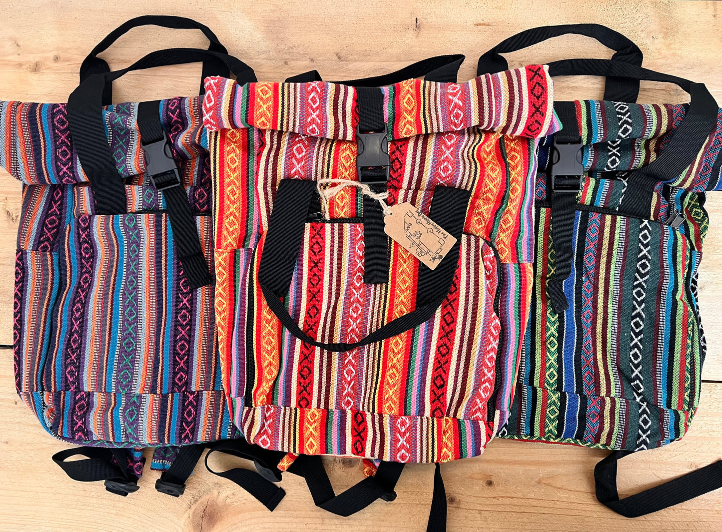 Roll Top Boho Strip Backpack