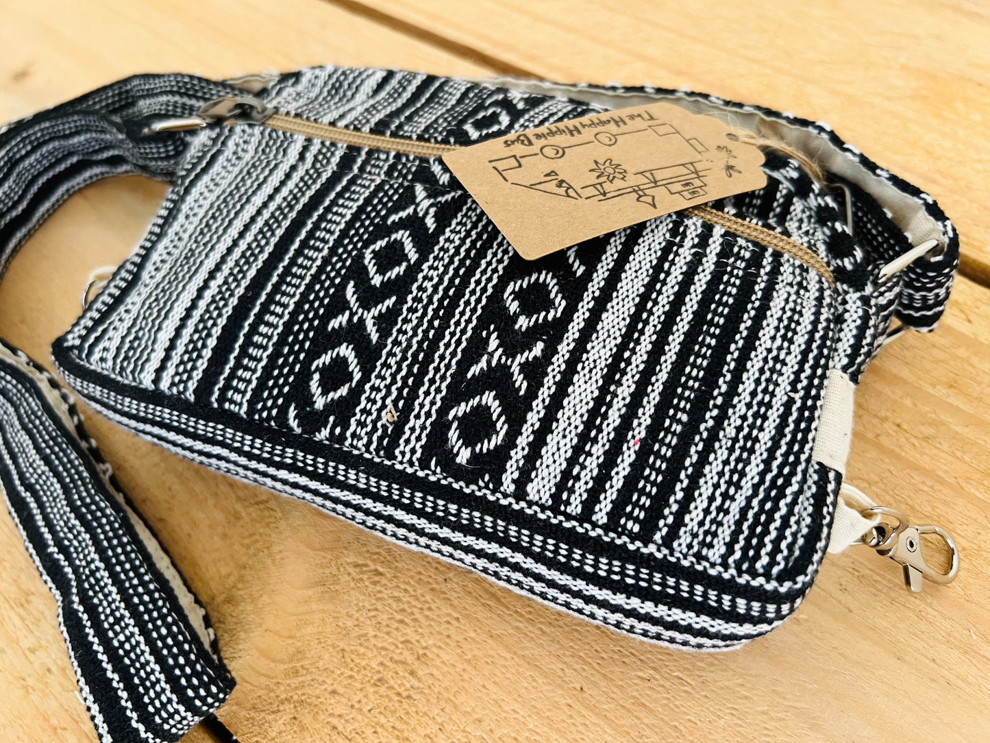 Handmade Fair Trade Ethical Bohemian Stripped Hippie Shoulder Bag Black 