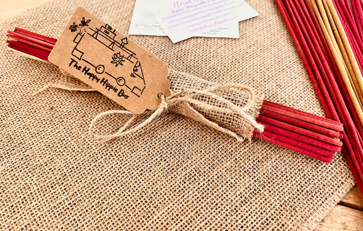 Summer Scented Incense Sticks Floral Bloom Jasmine, Honeysuckle, Opium Incense Bundle Plastic Free Hessian Wrapped
