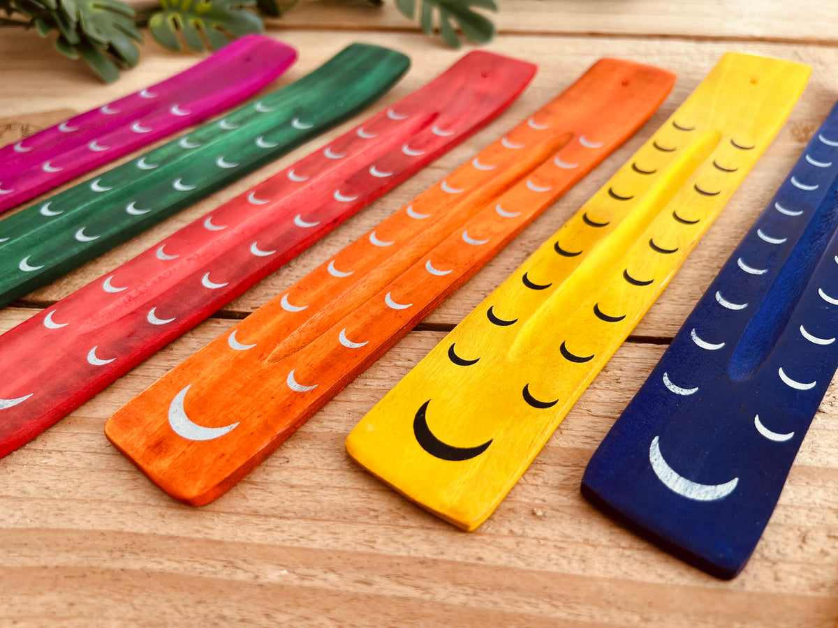 Fair Trade Mango Wood Moon Phase Incense Holder | Handmade Ash Catcher