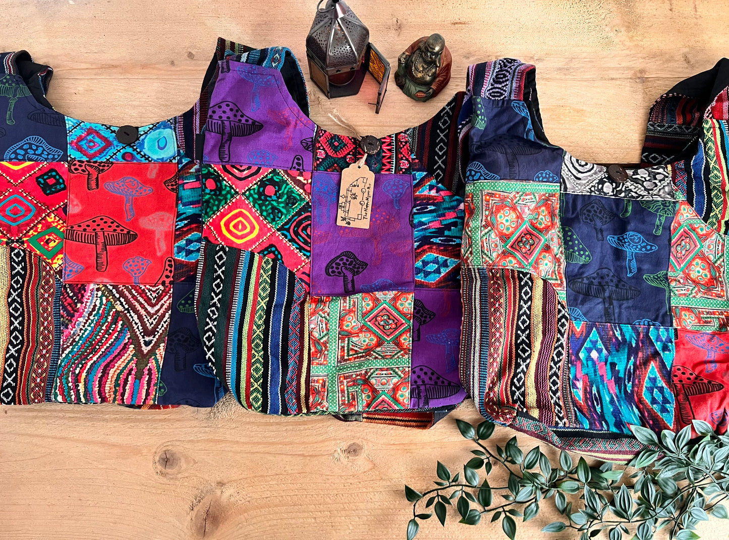 Gheri Patchwork Bohemian Hippie Shoulder Bag Mushroom Design