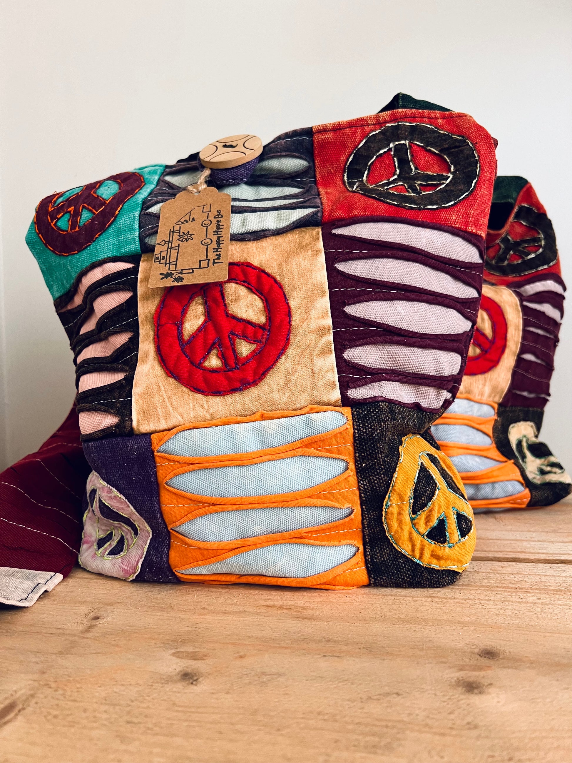 Handmade Fair Trade Ethically Sourced Peace Sign Multi Colour Hippie Bohemian Shoulder Bag Patchwork