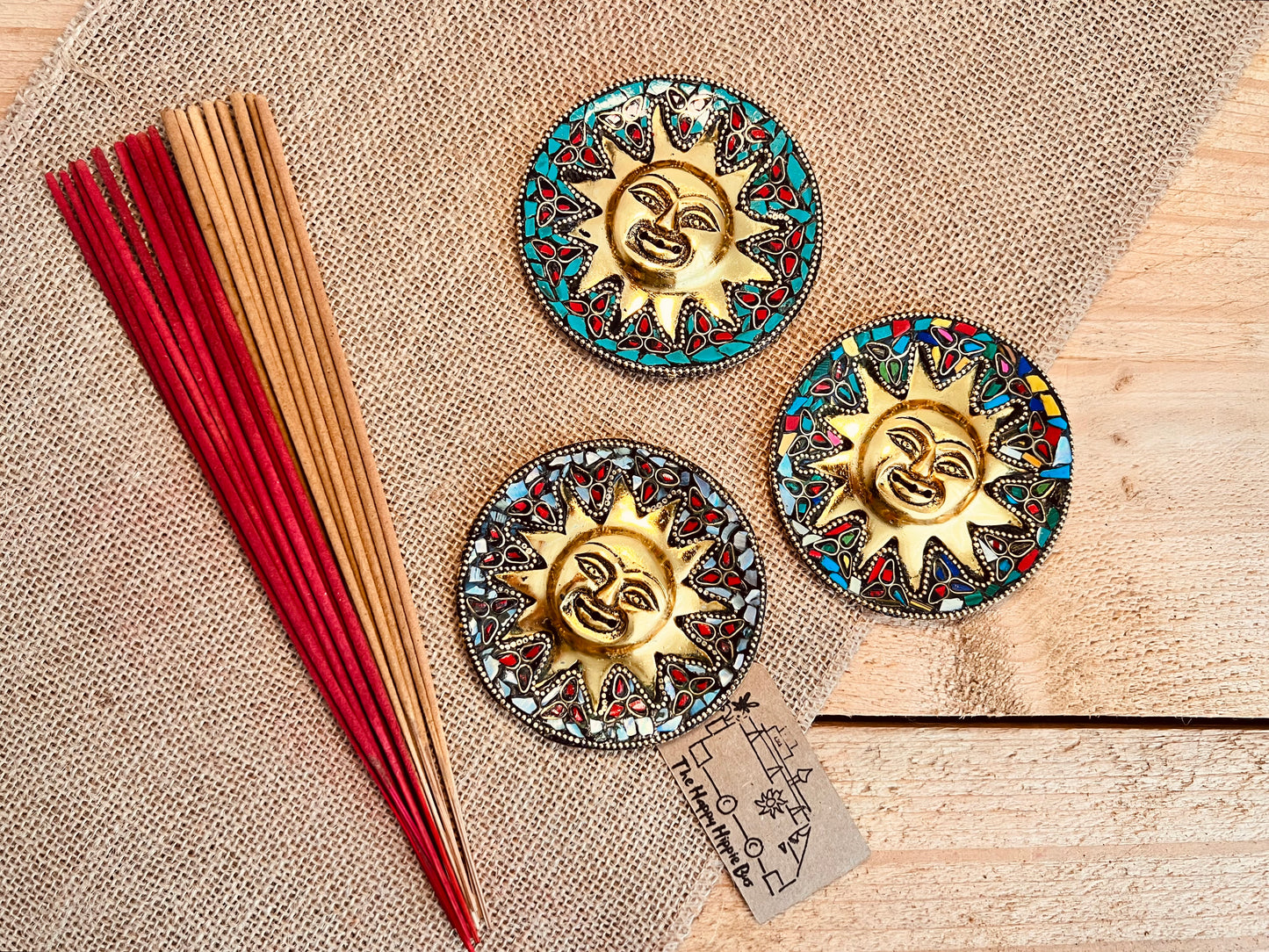 Smiling Gold Sun Incense Stick Holder Ash Catcher