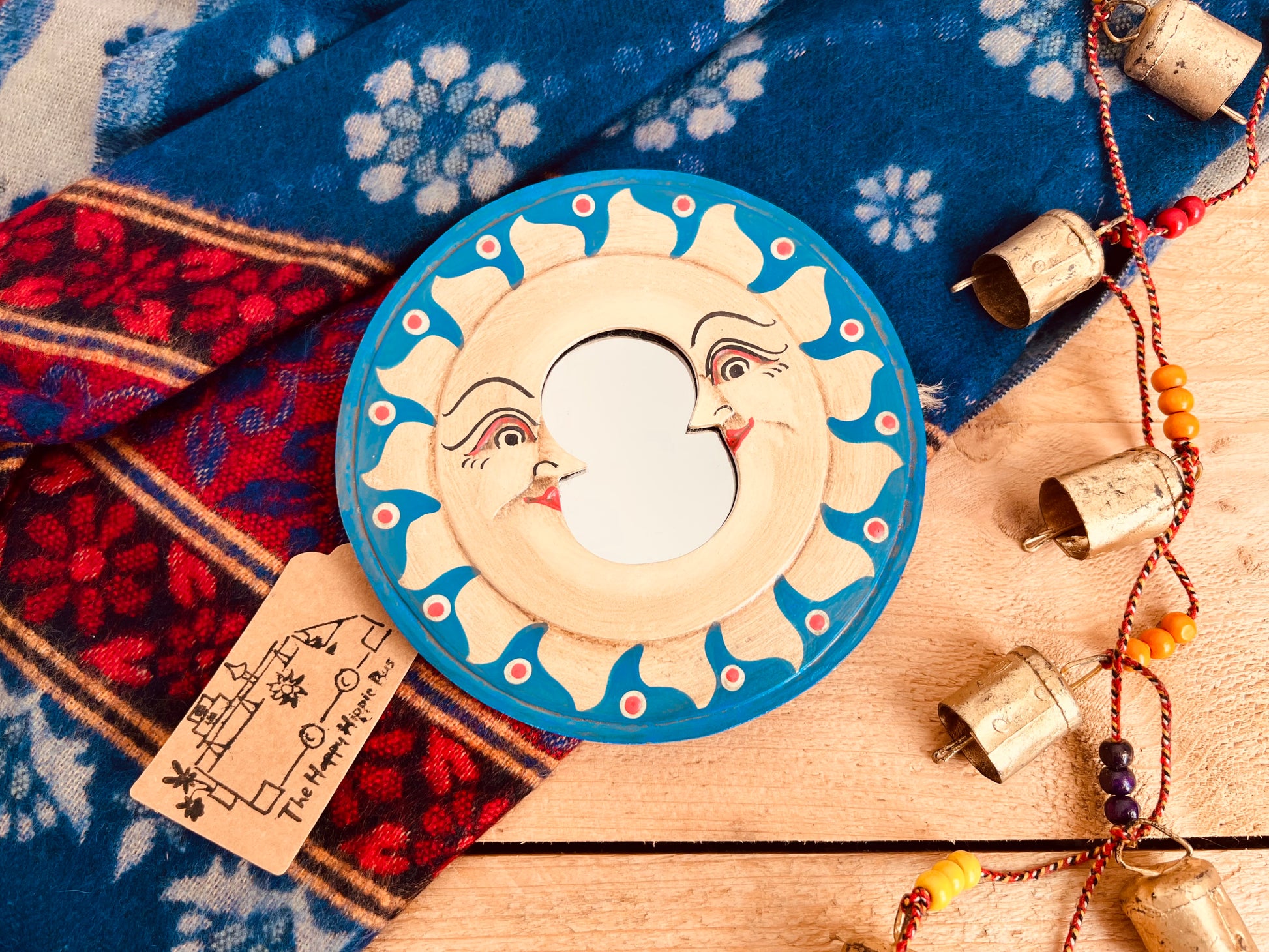 Decorative mirror with sun and moon design boho home decor