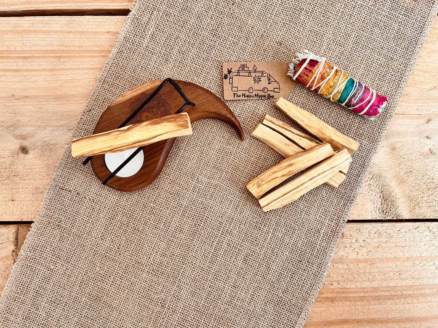 Hand carved mango wood palo santo heater smudge stick holder burner ethically sourced sustainable hippie boho decor 