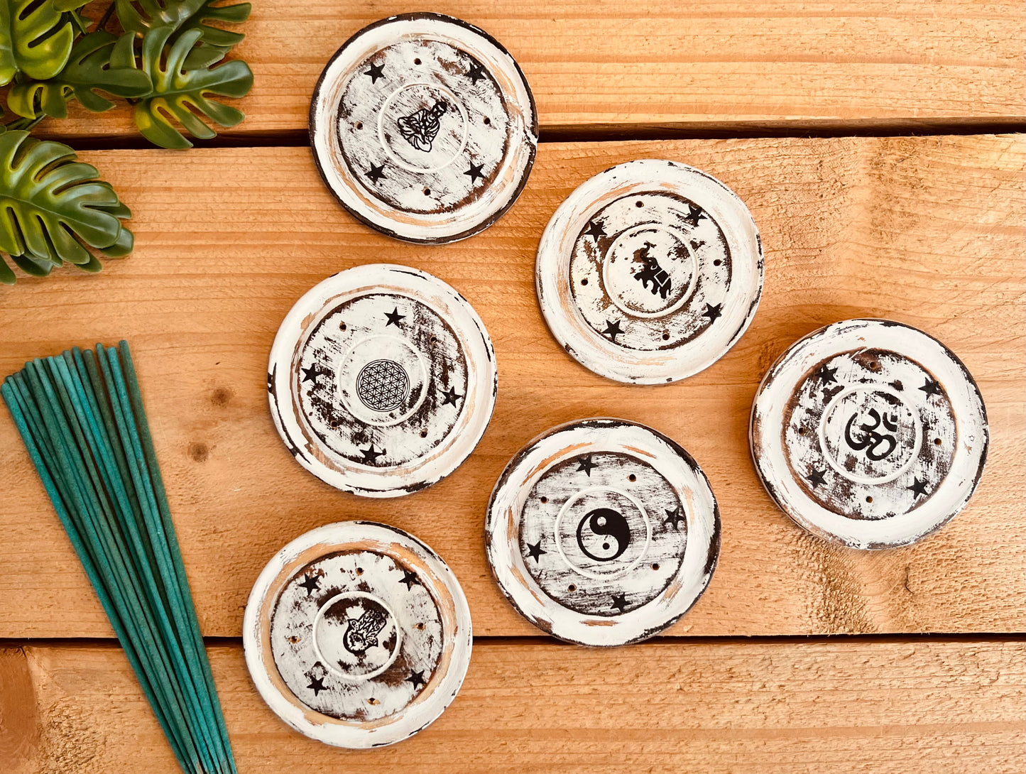 Round Incense Stick Holder Ash Catcher Mango Wood
