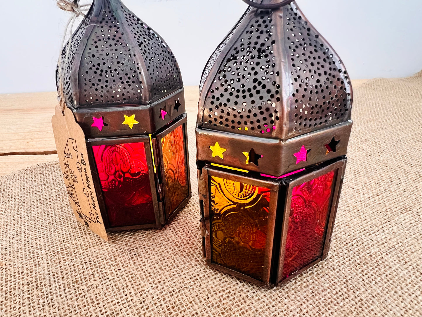 Pink & Yellow Moroccan Style Lantern - T-Light Holder