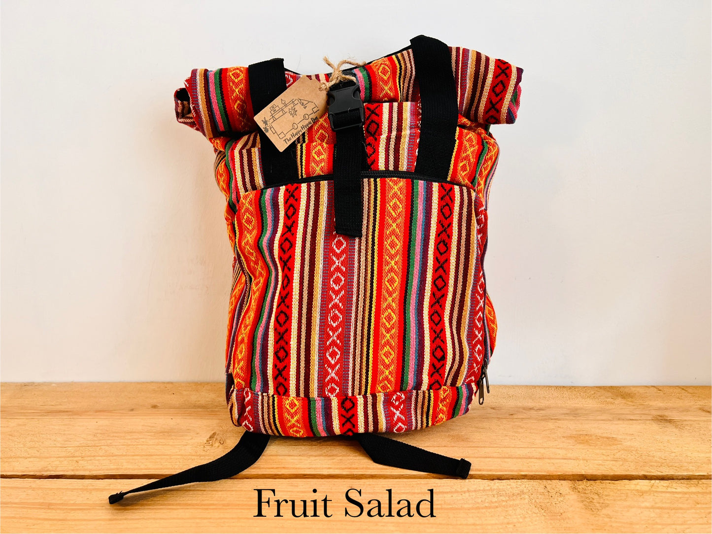 Roll Top Boho Strip Backpack
