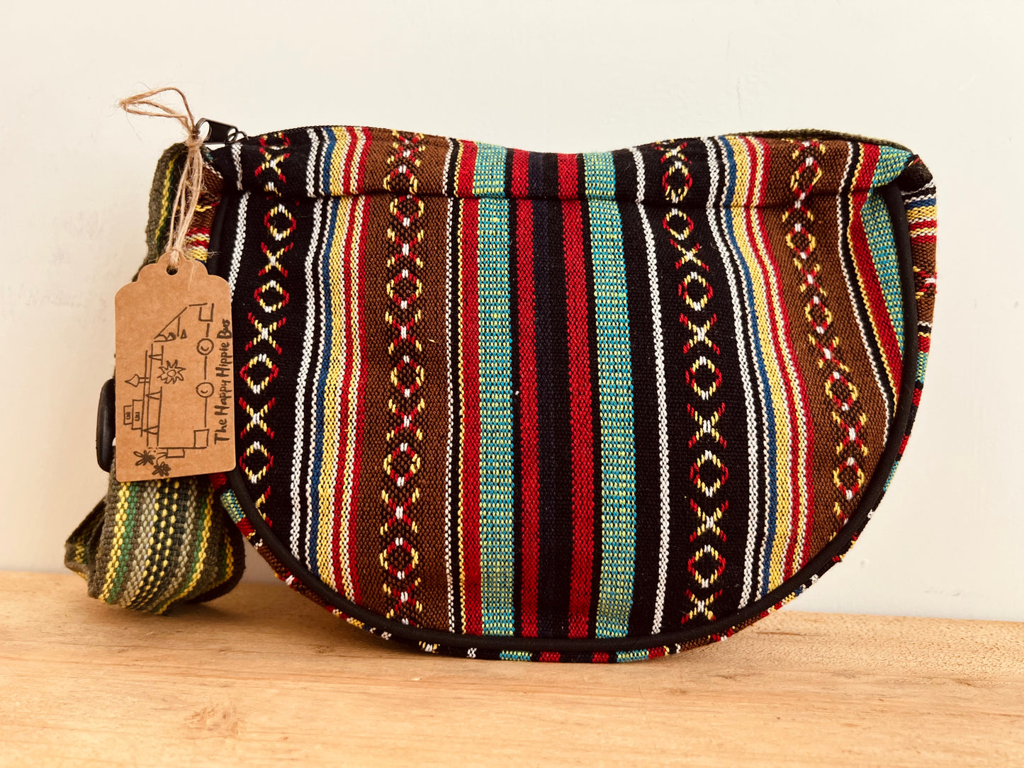 Boho Crescent Moon Striped Mini Shoulder Bag