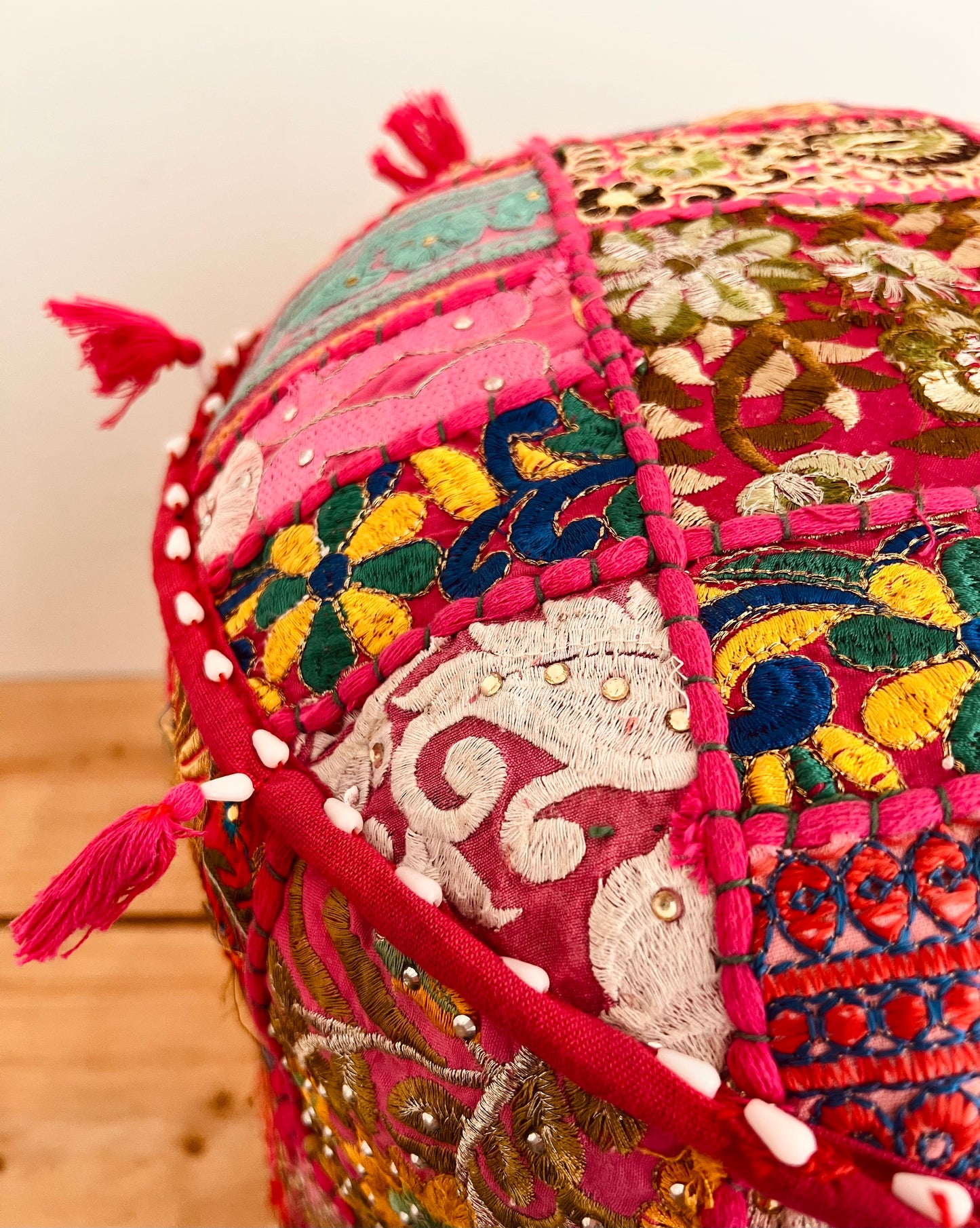 Handmade Indian Bright Pink Pouffe Seconds