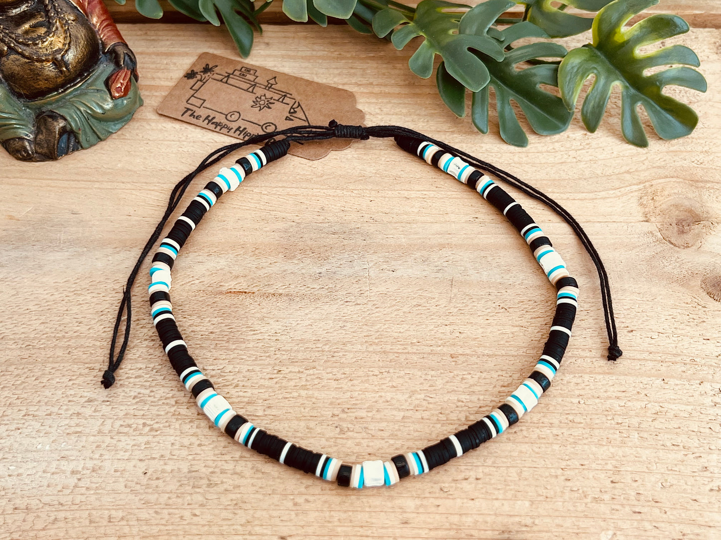 Handcrafted Beaded Surfer Necklace - Adjustable Cord Choker