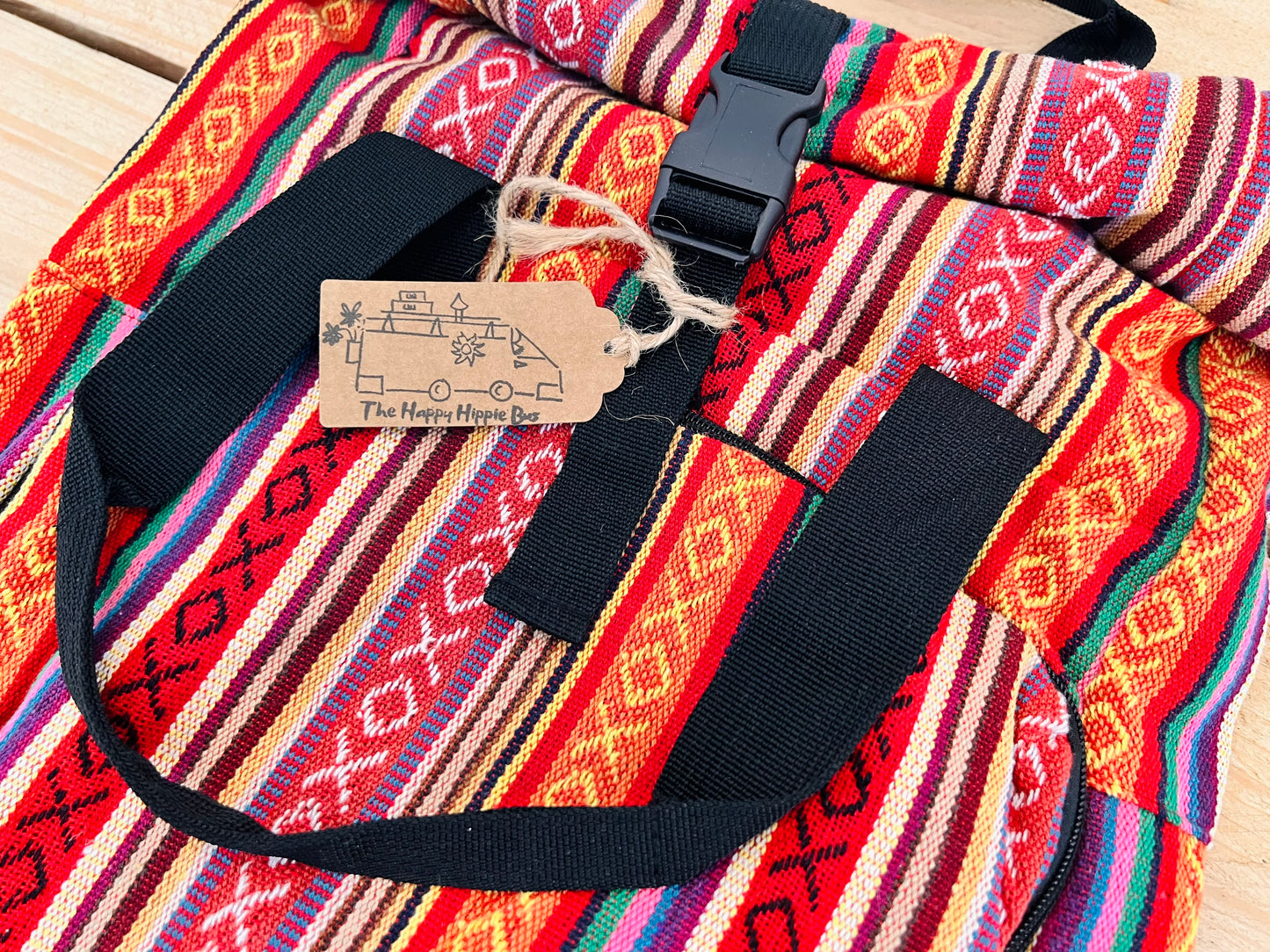 Roll Top Boho Strip Backpack