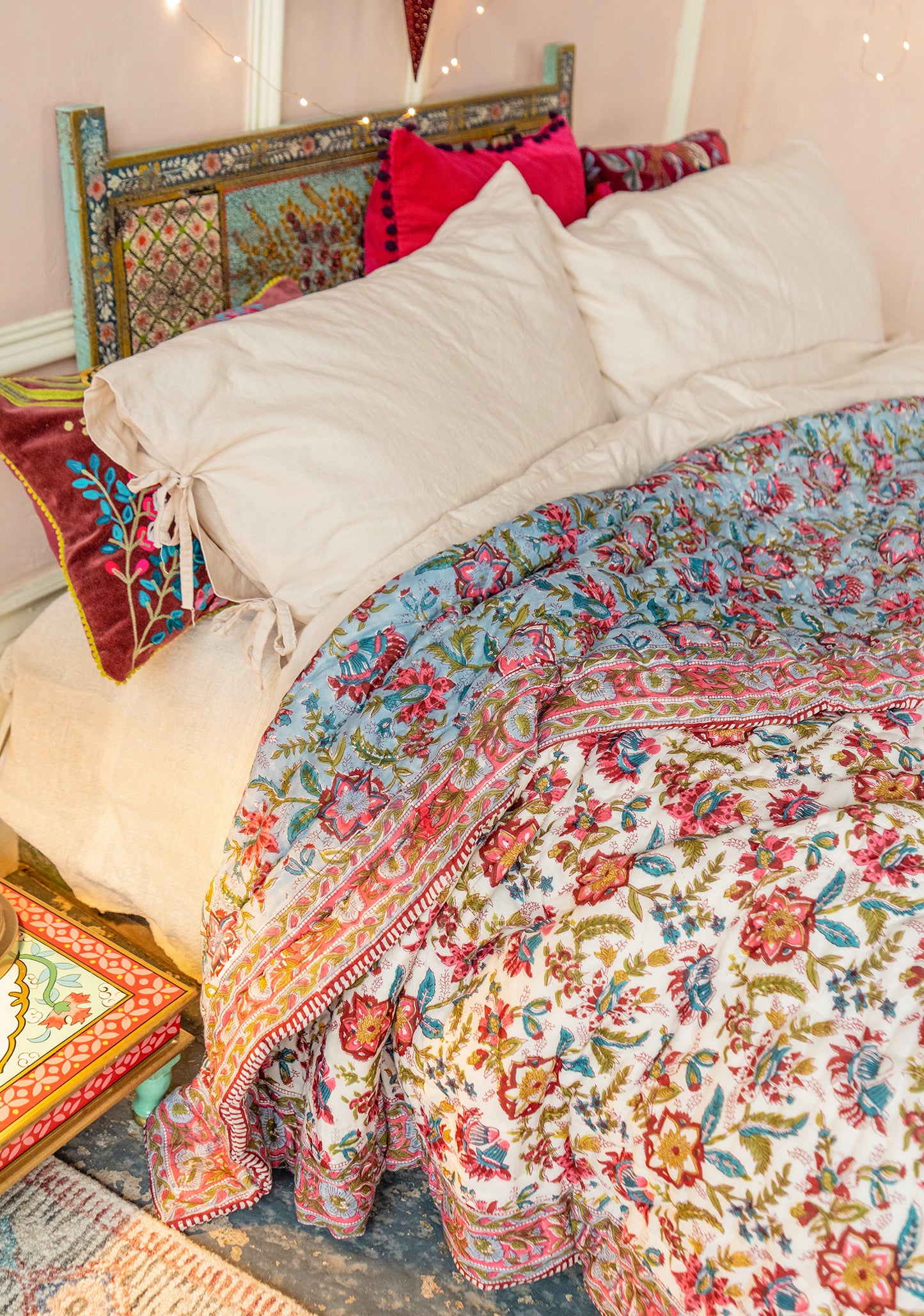 Vintage Rose Block Print Bedspread