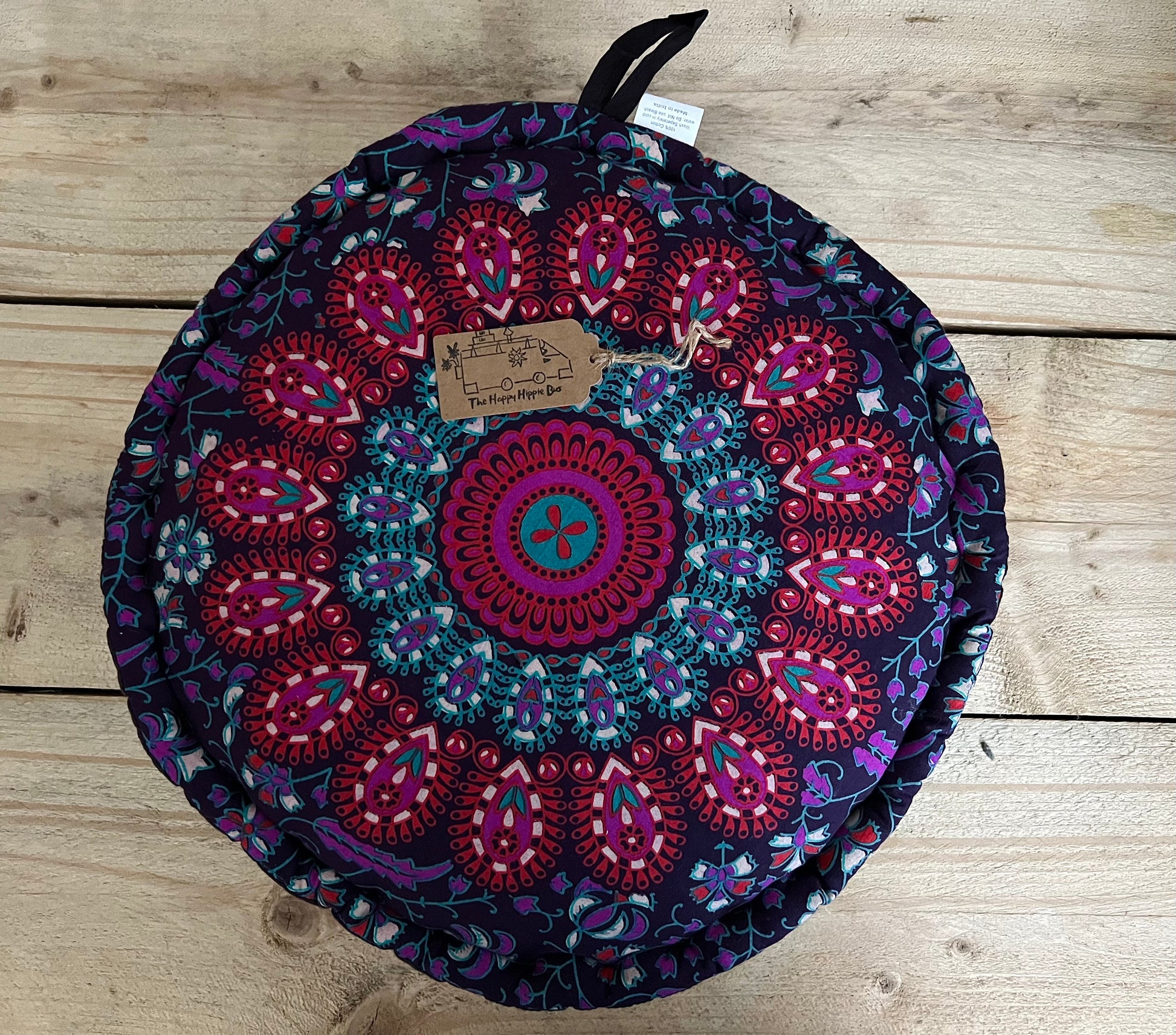 Handmade Fair Trade Peacock Print Large Floor Yoga Meditation Cushion Bohemian Hippie Home Decor Purple Red