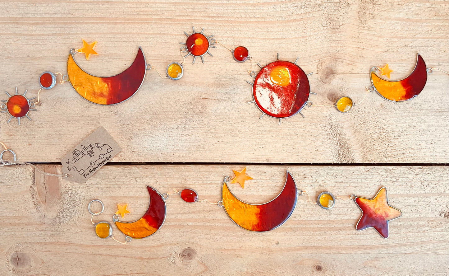 Handmade Celestial Resin Suncatcher - Sunset Orange Stained Glass Effect