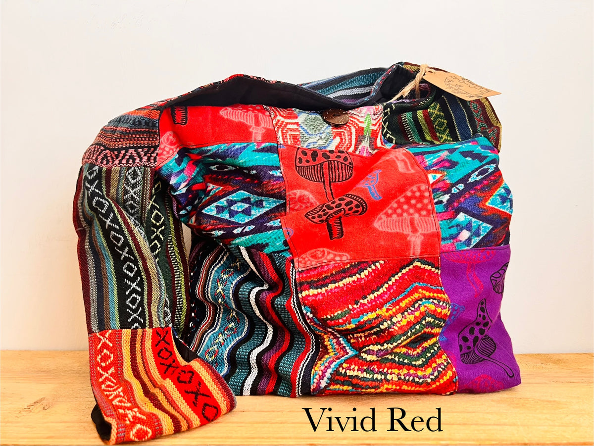 Gheri Patchwork Bohemian Hippie Shoulder Bag Mushroom Design