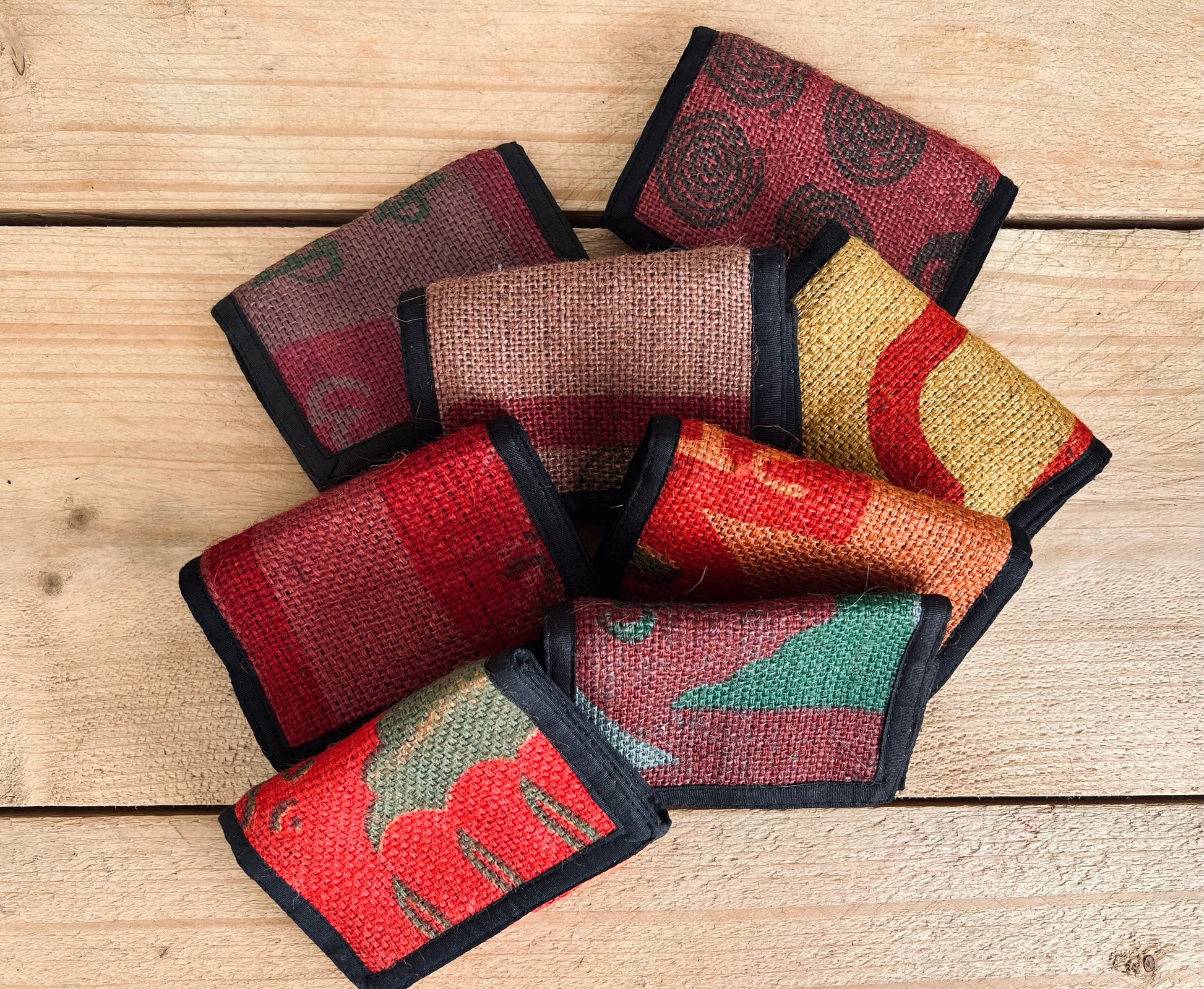 Handmade Fair Trade Recycled Rice Sack Tri Fold Wallet Eco Ethical Bohemian Hippie 