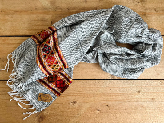 Handmade Fair Trade Autumn Winter Bohemian Hippie Grey Black White Orange Stripe Scarf Over Sized Blanket Scarves 