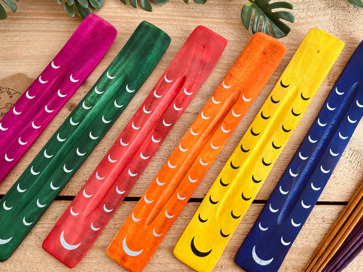 Fair Trade Mango Wood Moon Phase Incense Holder | Handmade Ash Catcher