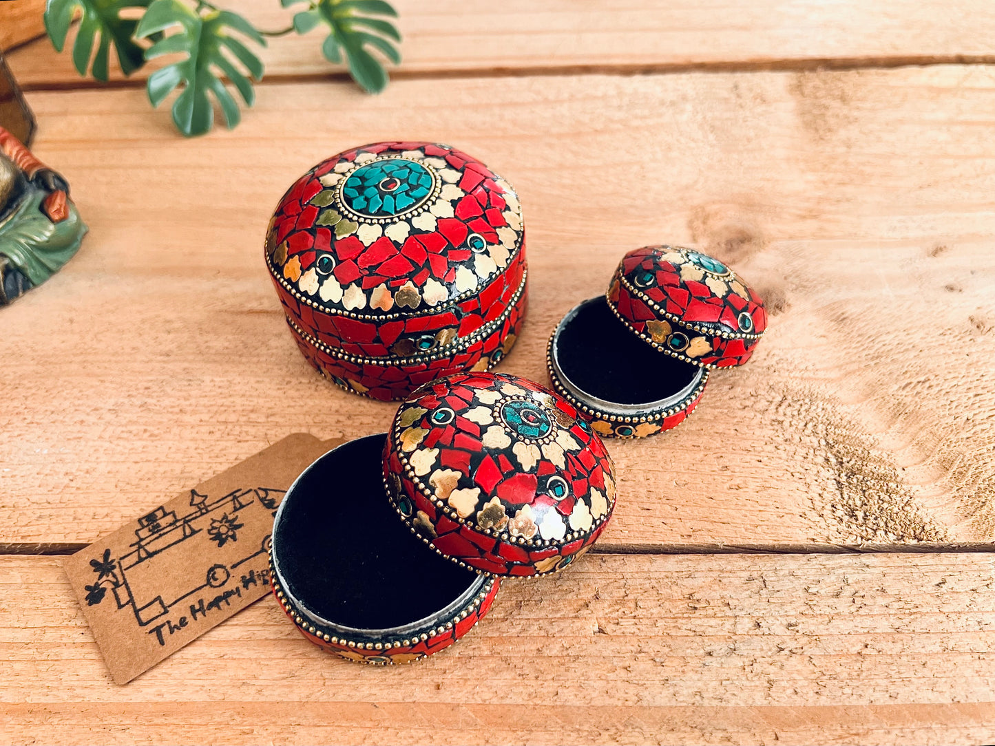 Red & Gold Mosaic Mini Trinket Keepsake Boxes