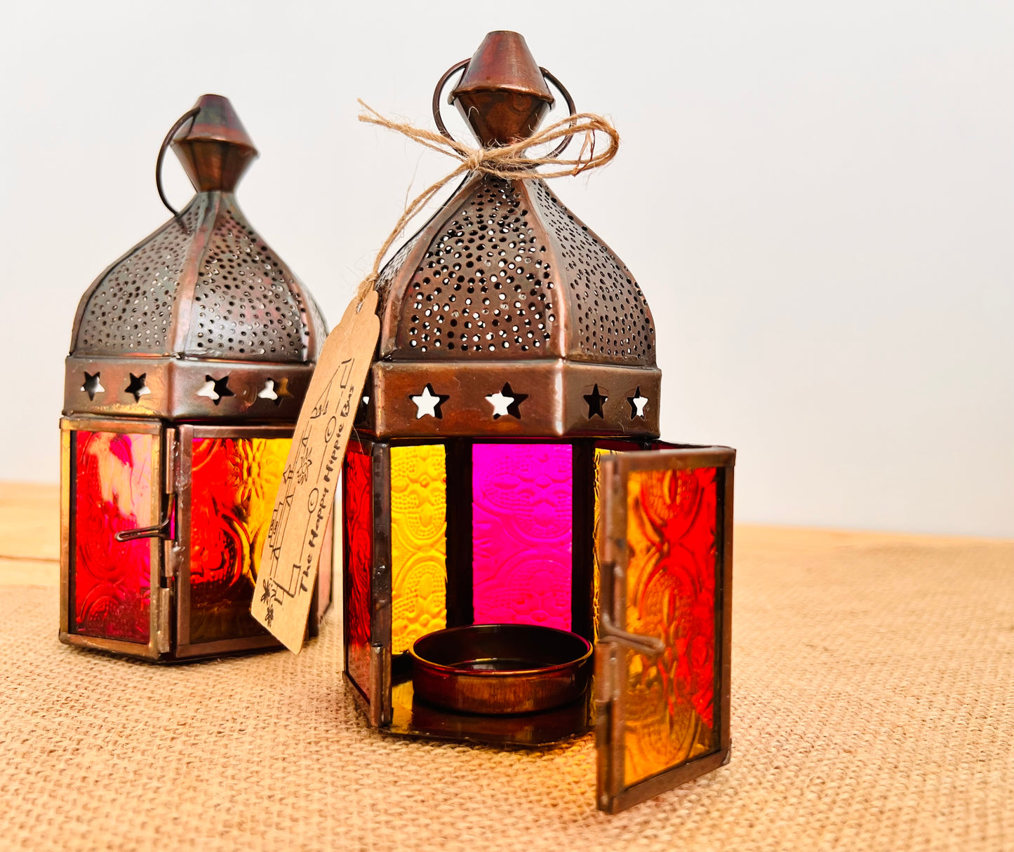 Pink & Yellow Moroccan Style Lantern - T-Light Holder